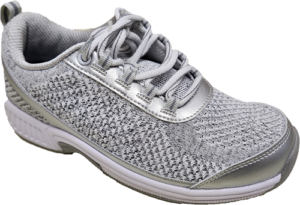 Orthofeet Sandy Coral. white and grey tie up running shoe