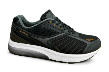 Walking shoe with laces, grey with orange